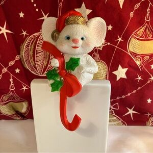 Vintage Christmas Mouse Stocking Hanger Cute Kitsch